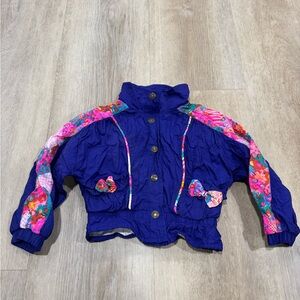 90s Vintage Kids Blue Floral Windbreaker  Jacket